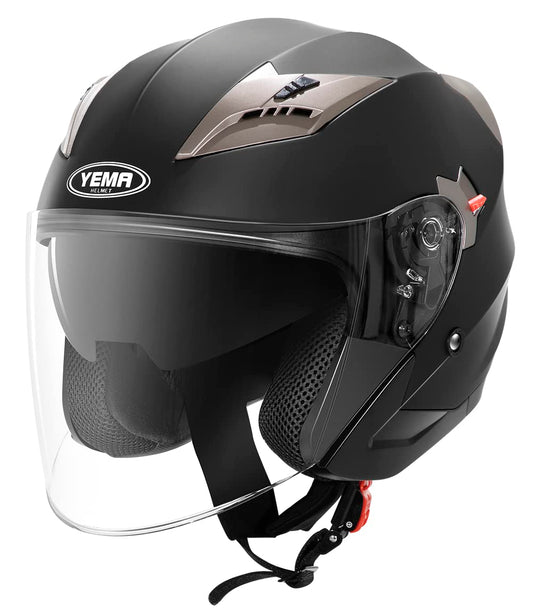 Jethelm, scooter helmet, crash helmet, chopper helmet - YEMA YM-627 motorcycle helmet ECE with double visor sun visor for women men adults-Black Matt-XL