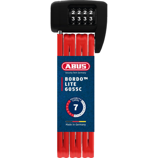 ABUS folding lock Bordo Lite 6055C SH - with bracket and combination code - Extra-light combination lock made of special steel - ABUS security level 7 - 85 cm - Red