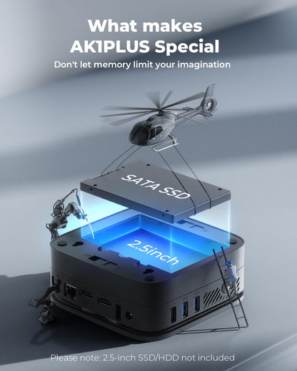 NiPoGi AK1PLUS Mini PC with Intel Alder Lake-N N95 (up to 3.4 GHz), 8GB DDR4, 256GB SSD. Micro PC with 2.5-inch SSD, Gigabit Ethernet, 2.4+5G WiFi, BT4.2, 4K@60Hz UHD Dual Display. Perfect for office/school use.