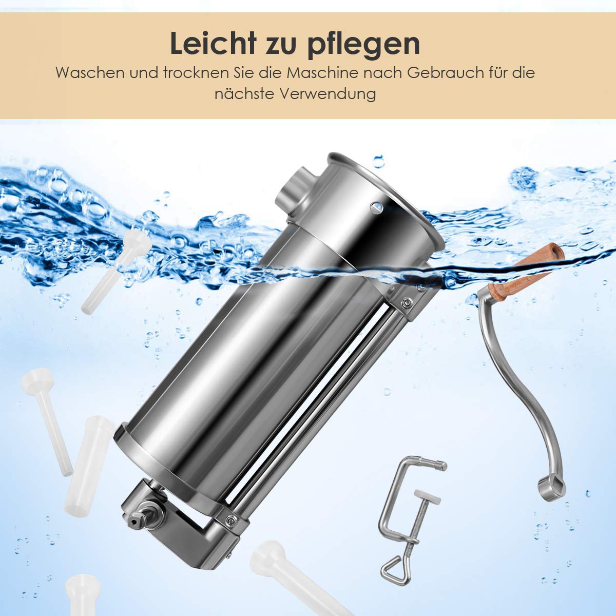 COSTWAY 1.5kg/2.5kg/3kg/5kg Manual Sausage Stuffer, Stainless Steel Sausage Maker, Silver Sausage Filling Machine with Table Clamp, Sausage Injector including Filling Tubes (5KG - 6 Filling Tubes)