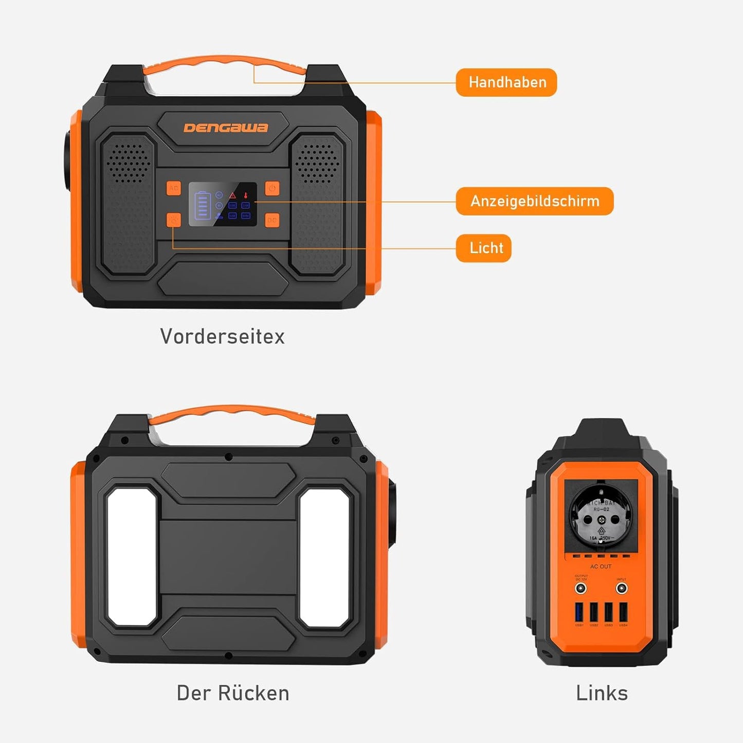 DENGAWA Portable Power Station 250Wh, 230V/250W Solar Generators Battery with AC/DC/USB, Power Station Solar for Camping, Outdoors, Travel, and Emergencies.