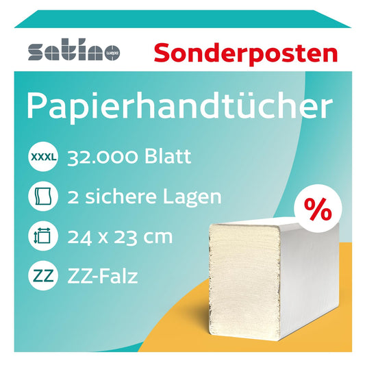 32,000 2-ply paper towels - B-grade - ZZ-fold - 24 x 23 cm - lint-free - absorbent - 160 x 200 sheets - folded: 24 x 11.5 cm - hand towel paper for PT3, PT4 & H3 dispensers