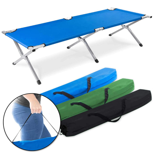 Foldable aluminum army field bed - folding camping bed & guest bed (Blue)