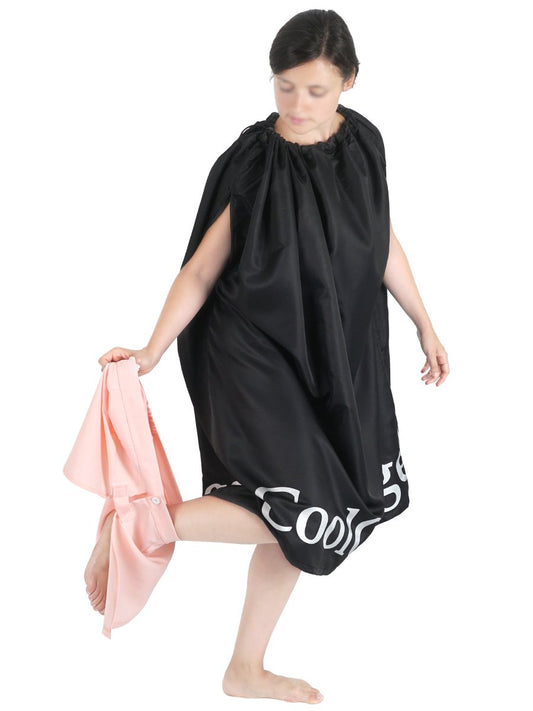 Changing Room Poncho | Changing Coat | Beachwear Cape | with Arm Openings | Easy Storage | fits in Handbag (Black)