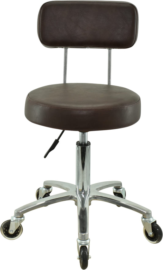 VAKON SALON - Premium rolling stool with backrest in brown - Adjustable height from 50 to 65 cm - Round seat - Swivel stool work stool practice stool.