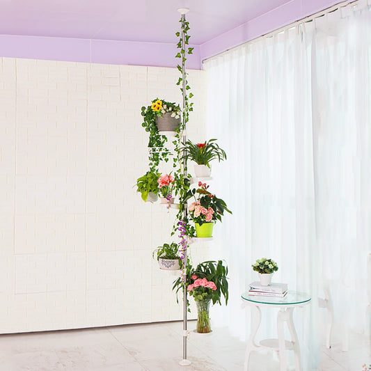 BAOYOUNI 7-Layer Telescopic Flower Rack Plant Stand Indoor Plant Stand Tension Pole Metal Flower Display Rack Space Saver Corner Floral Pot Hanger Shelf, Ivory