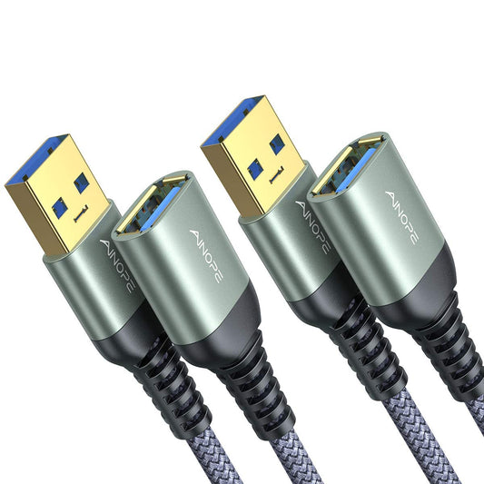 2-Pack 2M+2M USB Extension Cable, AINOPE USB 3.0 A Male to A Female with stylish aluminum connectors, nylon braided for card reader, keyboard, printer, scanner, camera