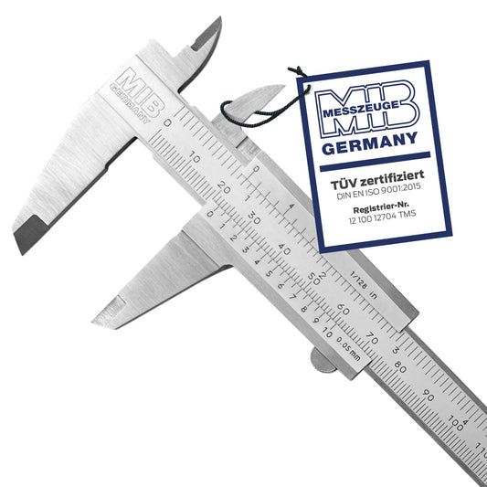 MIB Vernier caliper with locking screw DIN 862 150mm | Stainless steel caliper | Analog caliper | Vernier caliper with matt chrome finish | Precision measuring instrument for 4-way measurement | Measuring tool