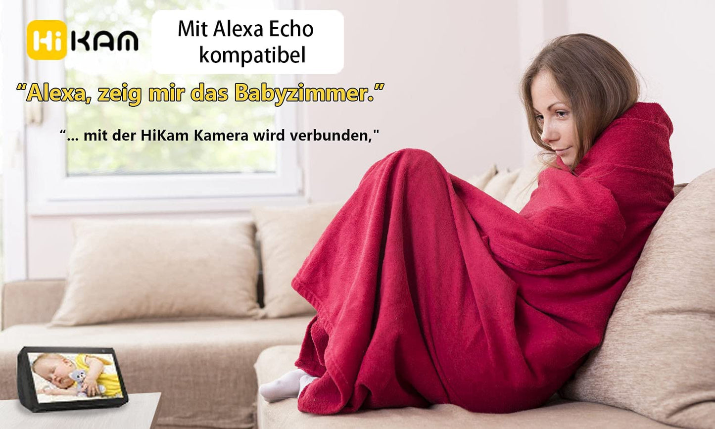 HiKam S6 surveillance camera with app and support - data backup and cloud storage in Germany | person detection | Alexa compatible | IP WiFi camera indoor | baby monitor | motion sensor | WiFi camera