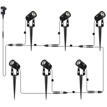 AIMHEIM 6-pack LED spotlight with stake, 3W garden light with plug, 2160LM, warm white outdoor light IP65 waterproof path lighting LED garden lighting for outdoor, wall, tree, lawn