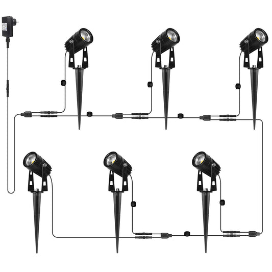 AIMHEIM 6-pack LED spotlight with stake, 3W garden light with plug, 2160LM, warm white outdoor light IP65 waterproof path lighting LED garden lighting for outdoor, wall, tree, lawn