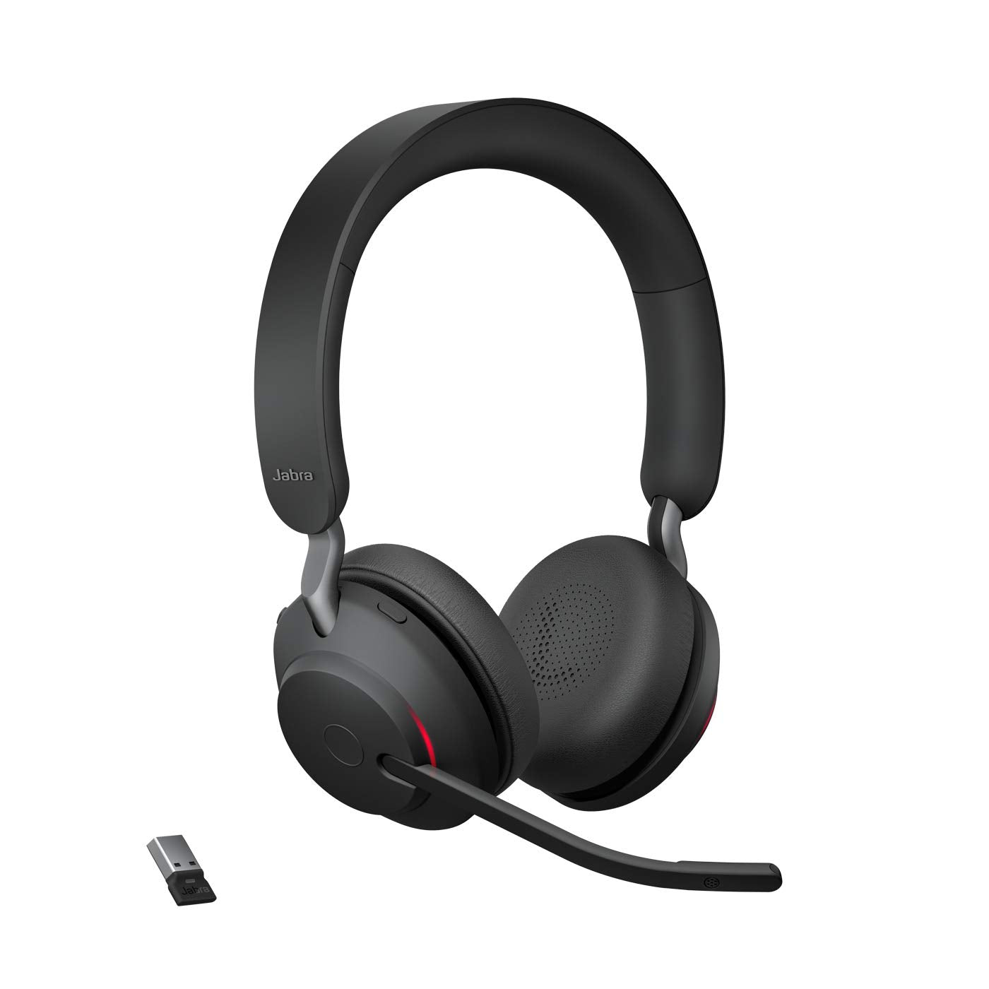 Jabra Evolve2 65 Wireless PC Headset - Noise Cancelling UC Certified Stereo Headphones with Long-Lasting Battery - USB-A Bluetooth Adapter - Black