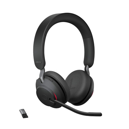Jabra Evolve2 65 Wireless PC Headset - Noise Cancelling UC Certified Stereo Headphones with Long-Lasting Battery - USB-A Bluetooth Adapter - Black