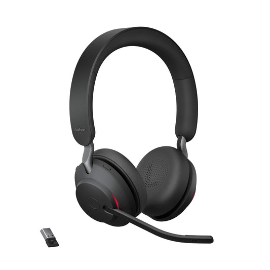 Jabra Evolve2 65 Wireless PC Headset - Noise Cancelling UC Certified Stereo Headphones with Long-Lasting Battery - USB-A Bluetooth Adapter - Black