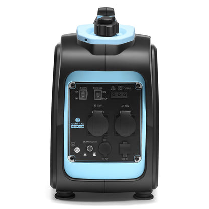 GENTRAX Inverter Generator 2000W 1700W MAX, gasoline powered, silent with pure sine wave, super quiet petrol generator with USB 230V sockets for camping, outdoor, construction site, RV
