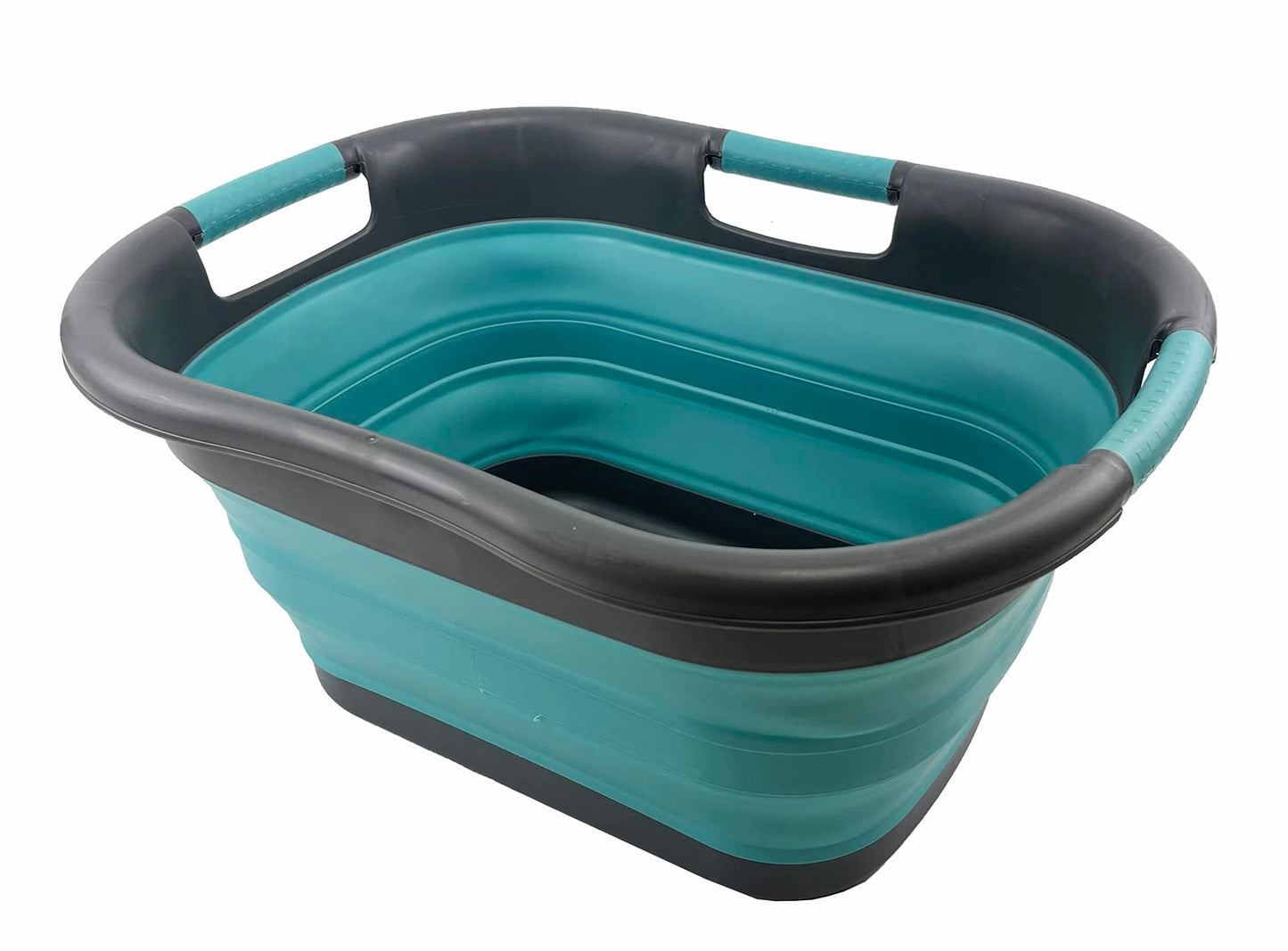 SAMMART Plastic Foldable Laundry Basket, 30L, collapsible, pop-up storage container/organizer, portable laundry tub, space-saving laundry basket/bin (Alloy Gray + Crystal Blue)