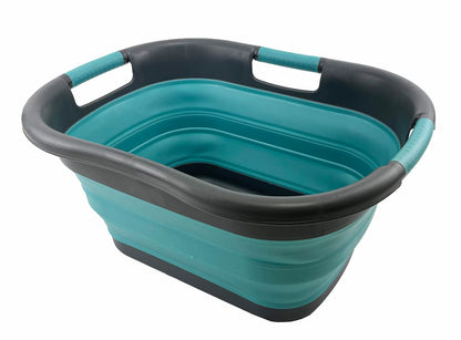 SAMMART Plastic Foldable Laundry Basket, 30L, collapsible, pop-up storage container/organizer, portable laundry tub, space-saving laundry basket/bin (Alloy Gray + Crystal Blue)
