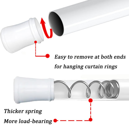 Curtain rod without drilling. Extendable telescopic rod for shower curtain, adjustable for cabinets, windows, wardrobe. 1 piece, white, 110-205 cm.