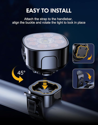 2 pieces of bicycle light, High Lumen Super Bright Bicycle Light, 8+7 modes bike headlight and taillight set, IP65 waterproof bike lights, can also be used as stroller light/helmet light/backpack light.