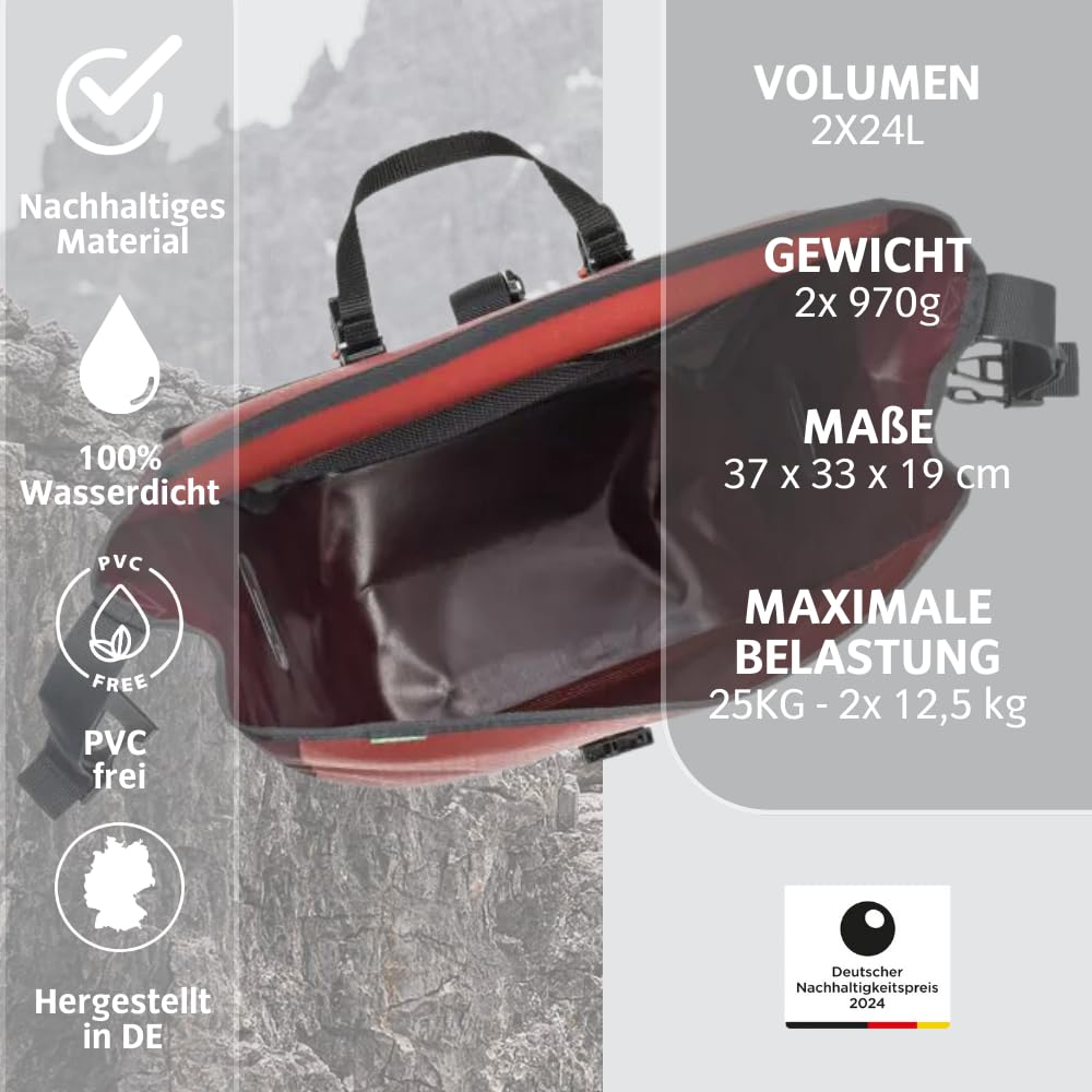 VAUDE Bike Bag for Rear Rack Aqua Back Single 1 x 24 L in all black, waterproof rear pannier, bike luggage carrier bag, easy attachment - Made in Germany
