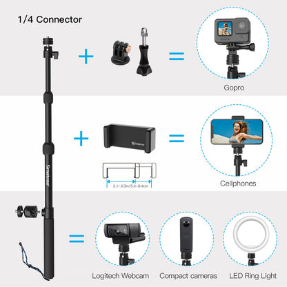 Smatree DS11S telescopic pole made of aluminum alloy, selfie stick, compatible with GoPro Hero 13/12/11/10/9/8/7/6/5/4/3/2/1, DJI Osmo, and other action cameras with 1/4" thread (15.8"-40.5")
