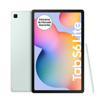 Samsung Galaxy Tab S6 Lite (2024) Android tablet, 10.4-inch TFT display, 64GB storage, WiFi, with S Pen, mint color, includes 36-month manufacturer warranty.