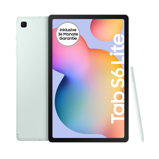 Samsung Galaxy Tab S6 Lite (2024) Android tablet, 10.4-inch TFT display, 64GB storage, WiFi, with S Pen, mint color, includes 36-month manufacturer warranty.