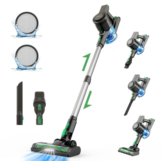 Vactidy V9 Cordless Vacuum Cleaner, 30KPa Cordless Vacuum with up to 45min runtime, cordless vacuum with LED light, lightweight battery vacuum, vacuum cleaner for pet hair on hard floors/carpet.