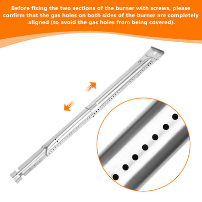 GFTIME 31 to 42cm Universal Burner Adjustable Replacement Parts for Tepro, Barbecook, Campingaz, Charbroil, Blooma. Adjustable stainless steel gas grill burner replacement accessories, 3 pieces.