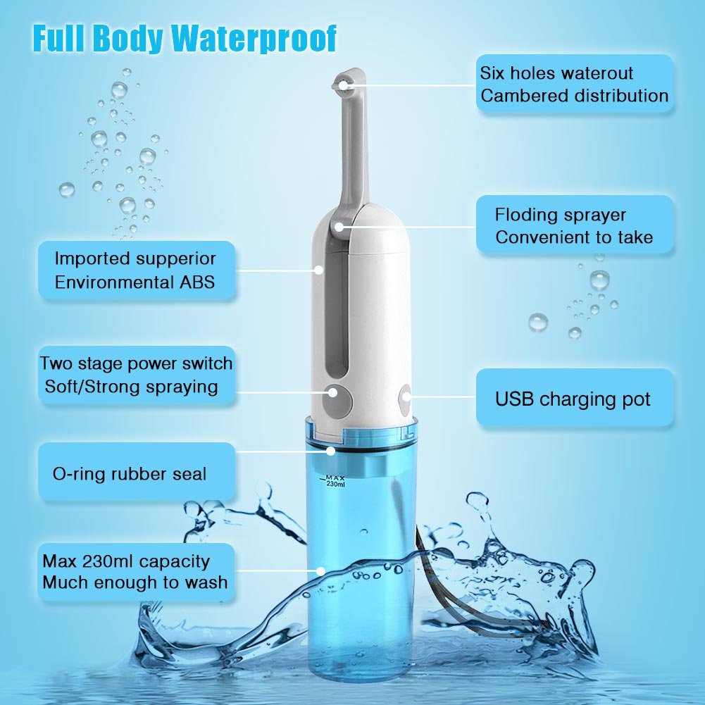 MAGT Electric Bidet Spray Device, USB Charger Toilet Bidets Portable Electric Travel Bidet Bathroom Handy Travel Bidet Kit (Blue)