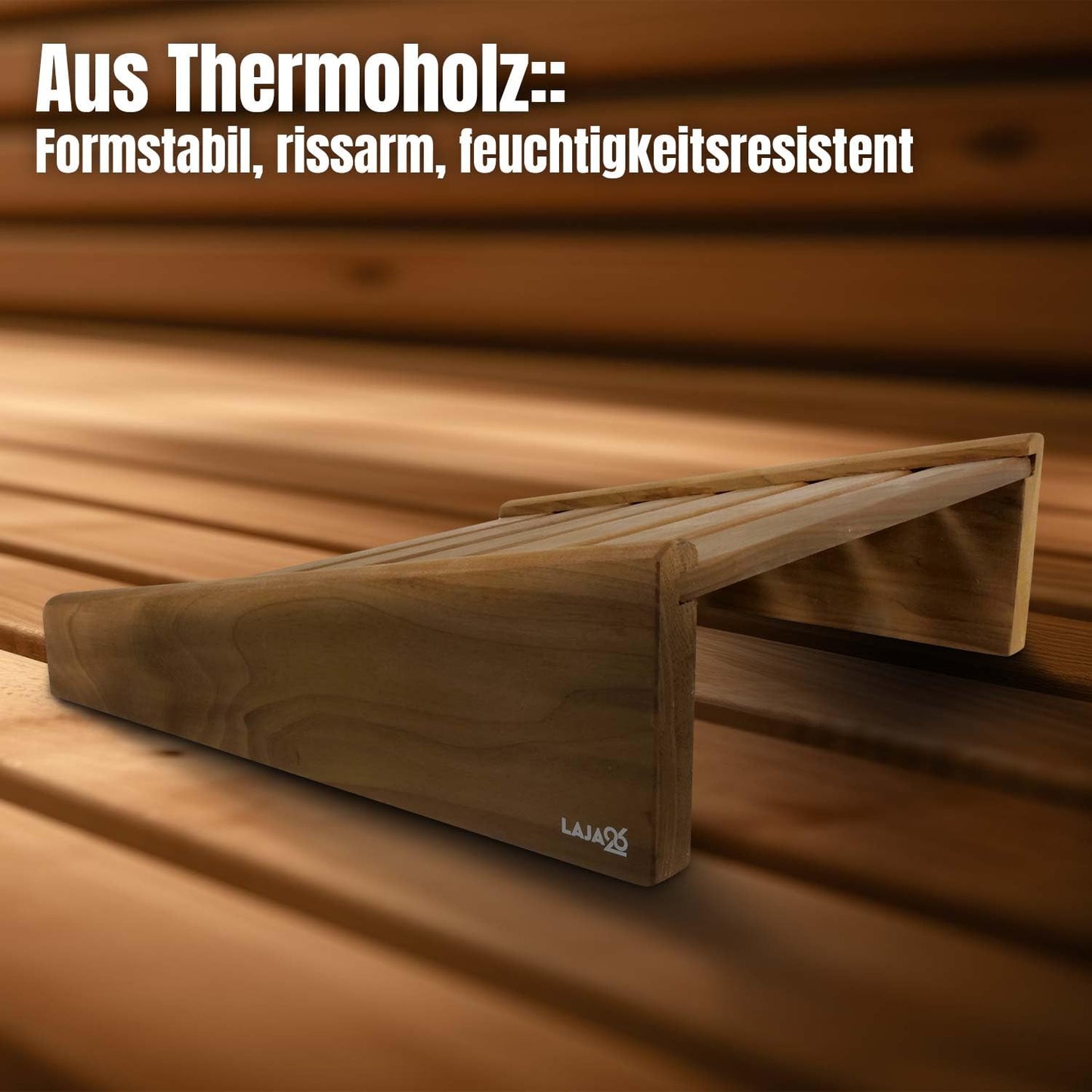 LaJa26 sauna headrest Thermo FSC aspen wood - ideal for neck and shoulders - durable - ergonomic - relaxing and long-lasting - can also be used as a back or footrest - handmade in Europe