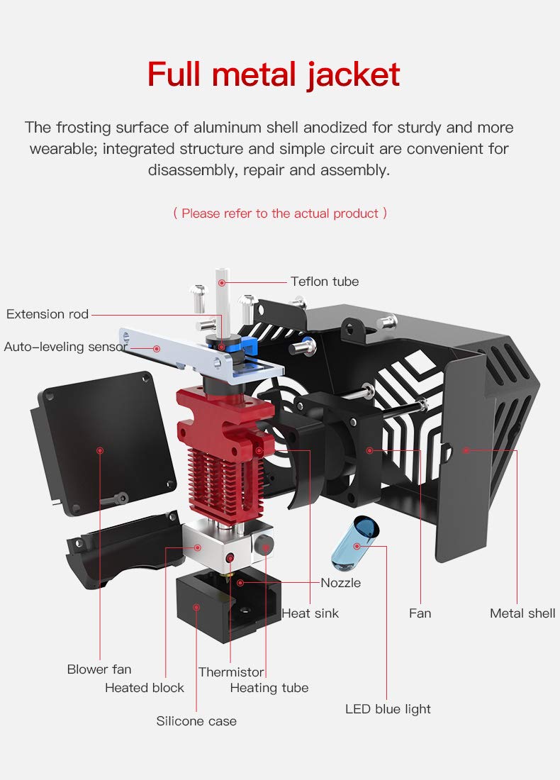 Creality CR6 SE Extruder Hotend Fully Assembled Kit for CR-6 SE CR6 MAX 3D Printer with automatic leveling, rear mount, heating, thermistor, and cooling system.