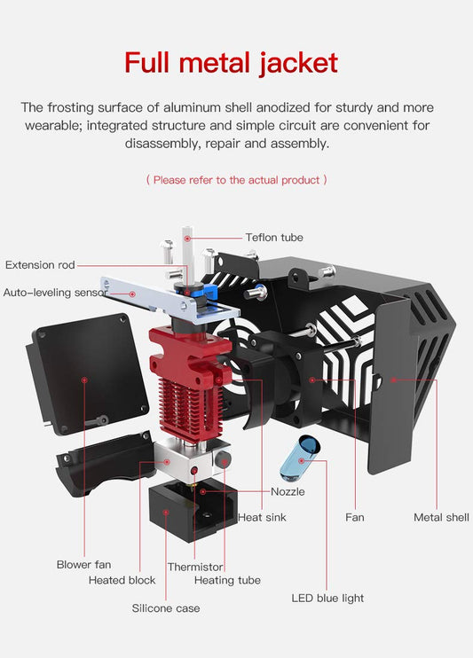 Creality CR6 SE Extruder Hotend Fully Assembled Kit for CR-6 SE CR6 MAX 3D Printer with automatic leveling, rear mount, heating, thermistor, and cooling system.