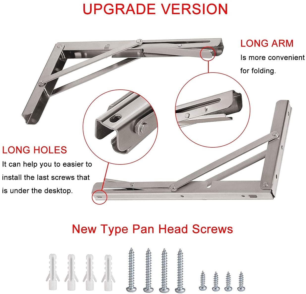 YUMORE Folding Bracket Heavy Duty 500mm, Stainless Steel Shelf Brackets Max Load 330 lbs Wall Mounted Floating Table Brackets Triangle Supports for DIY Workbench Space Saving, 2-Pack