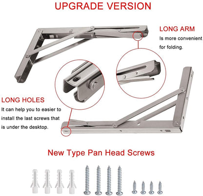 YUMORE Folding Bracket Heavy Duty 500mm, Stainless Steel Shelf Brackets Max Load 330 lbs Wall Mounted Floating Table Brackets Triangle Supports for DIY Workbench Space Saving, 2-Pack