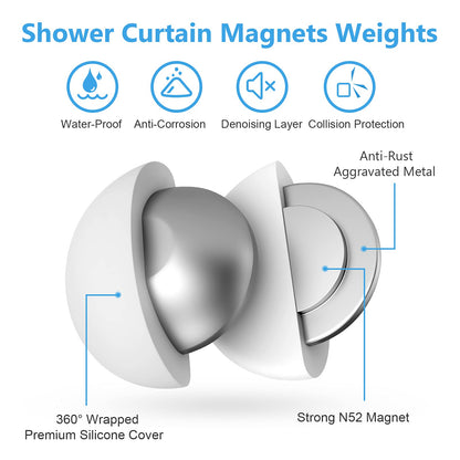 VANZAVANZU Shower Curtain Weights, Rustproof, Shower Curtain Magnets with Silicone Coating to Prevent Blowing Away in the Wind.