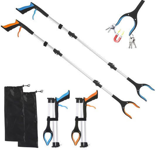 mumisuto 2 piece 109 cm grabber for seniors with 360° rotating head, foldable aluminum trash picker with extra long reach arm, grabber for seniors with magnetic tips.