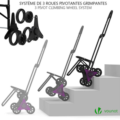 VOUNOT shopping trolley with cooler compartment, collapsible shopping cart with 3 wheels, 40 L, black.