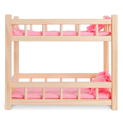 Wooden doll bunk bed - doll bed for dolls up to 36 cm - Creative play with doll furniture in pink.