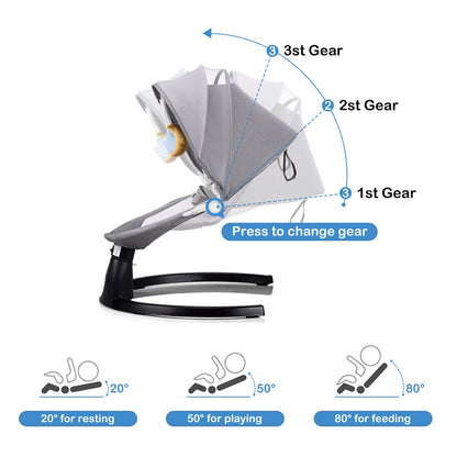 Baby bouncer, swing with tilting function, foldable, rocking baby with Bluetooth function.