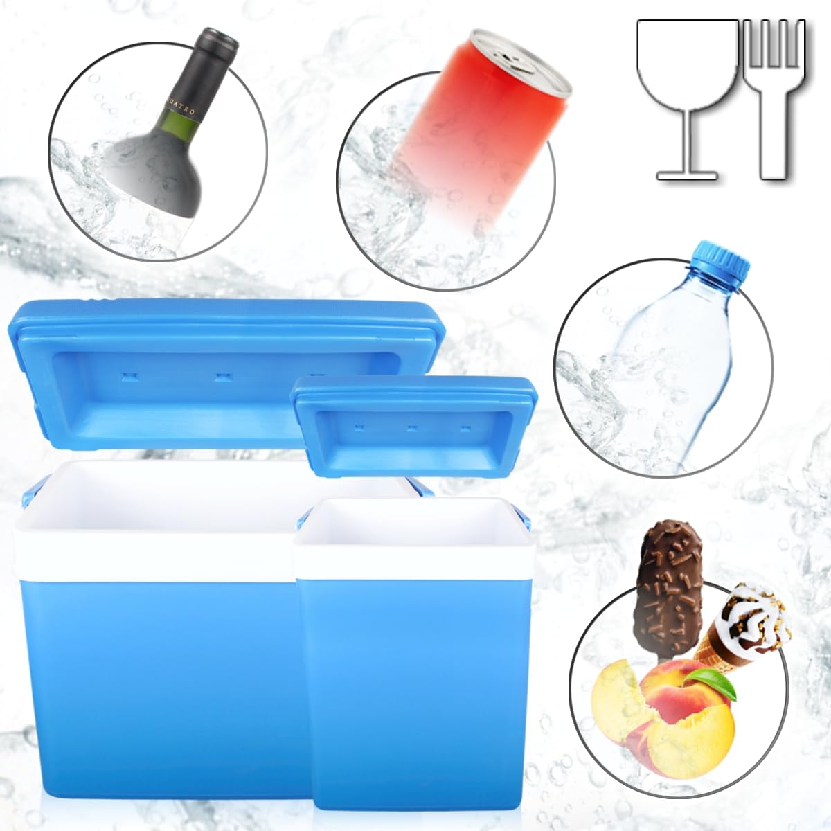 2-piece set cooler 15L & 35L insulated box cooler bag camping thermobox insulated bag Blue