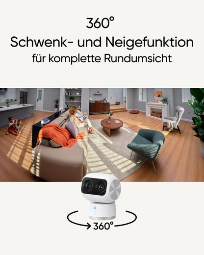 eufy Security Indoor Cam S350, Dual cameras, 4K, indoor surveillance camera with 8x zoom and 360° PTZ, A.I, dual-band Wi-Fi 6, indoor security camera, video surveillance.