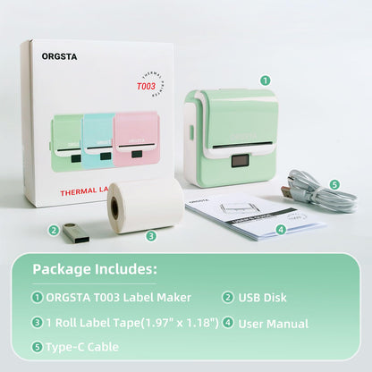 ORGSTA T003 label printer with self-adhesive labeler Bluetooth & USB 2200 mAh labeling machines 50 mm/s labeling device Label Printer Sticker Maker