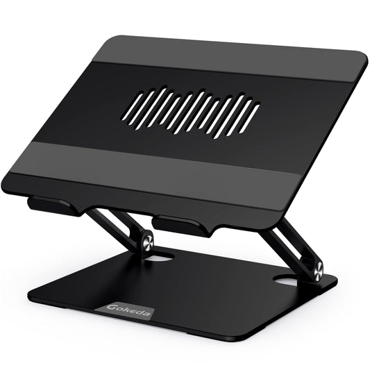 Gokeda Laptop Stand, aluminum ergonomic stand for desk, notebook stand with ventilation opening, compatible with MacBook Air/Pro, Dell, HP, Lenovo, and other 10-15.6" laptops.