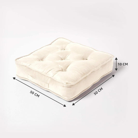Homescapes Thick Seat Cushion 50x50 cm Cream, 10 cm high chair pad/seat booster with velour cover, solid floor cushion with carrying handle