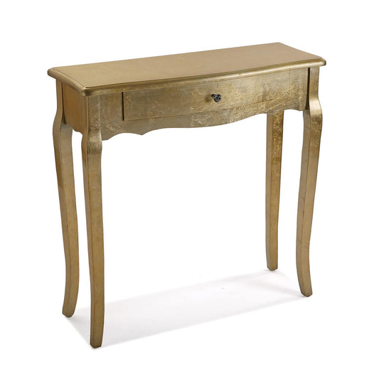 Versa Cagliari Narrow furniture piece for entryway or hallway, modern console table with 1 drawer, measures 80 x 30 x 80 cm (H x L x W), made of wood, color: Golden