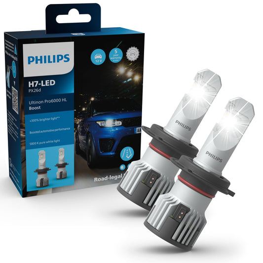Philips Ultinon Pro6000 Boost H7-LED headlight bulb with road approval*, 300% brighter light**, silver