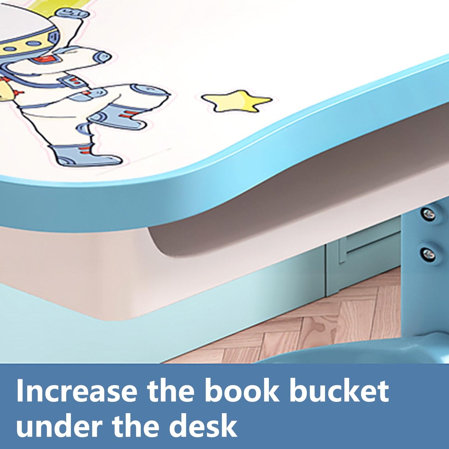 Bodhi2000 Kids Desk and Chair Set, small desk, standing desk, adjustable height with drawers and storage space, multi-compartment, cartoon pattern, study desk chair set, learning for boys and.