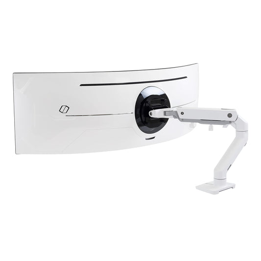 ERGOTRON HX Monitor Arm with HD hinge in White, desk mount with patented CF technology for ultra-wide curved monitors up to 49 inches, 29.2cm height adjustment, VESA compatible, 10-year warranty.