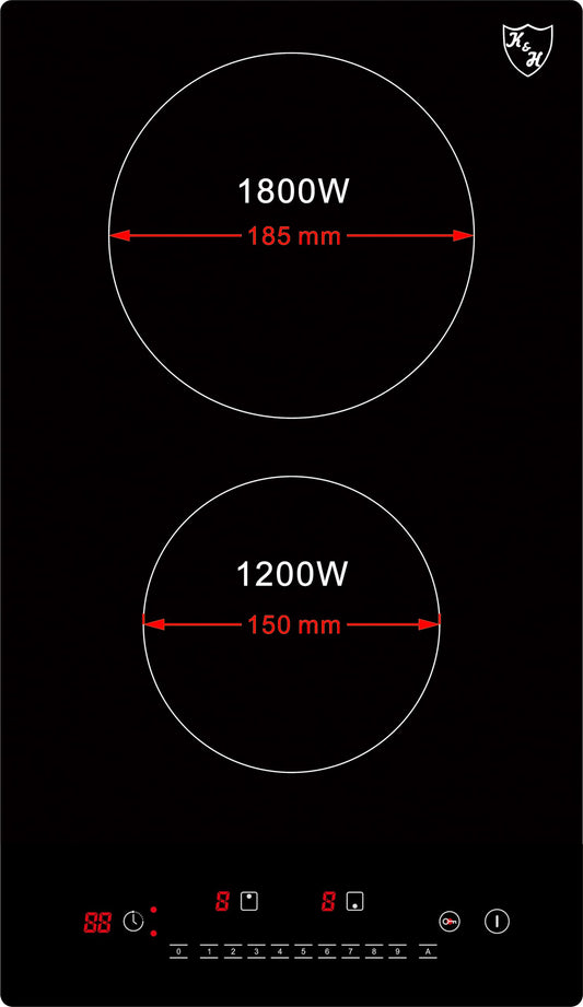 K&H Domino Glass Ceramic Cooktop VC-3002 [2 ZONES] - Hob 2 cooking fields Double - Cooktop 2 plates Independent - Double hotplate Built-in & freestanding - 30CM 3000 Watt - 9 power levels